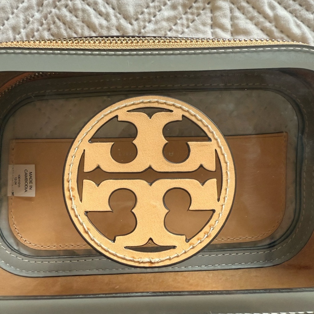 Tory Burch Transparent Tan and Gray Pouch